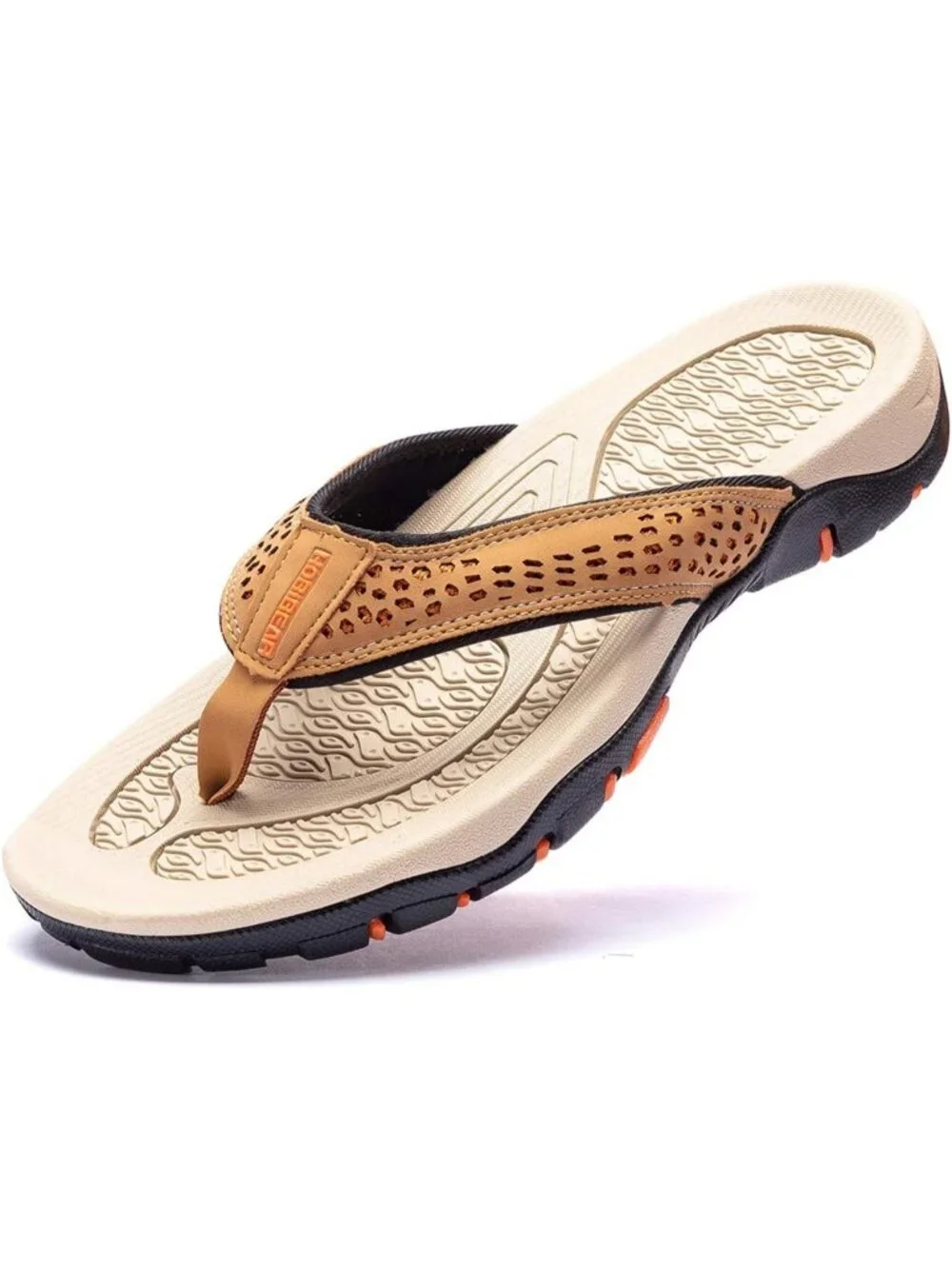 Men's Khaki Sport Flip Flops Comfort Outdoor Rubber Casual Thong Sandal Shoes